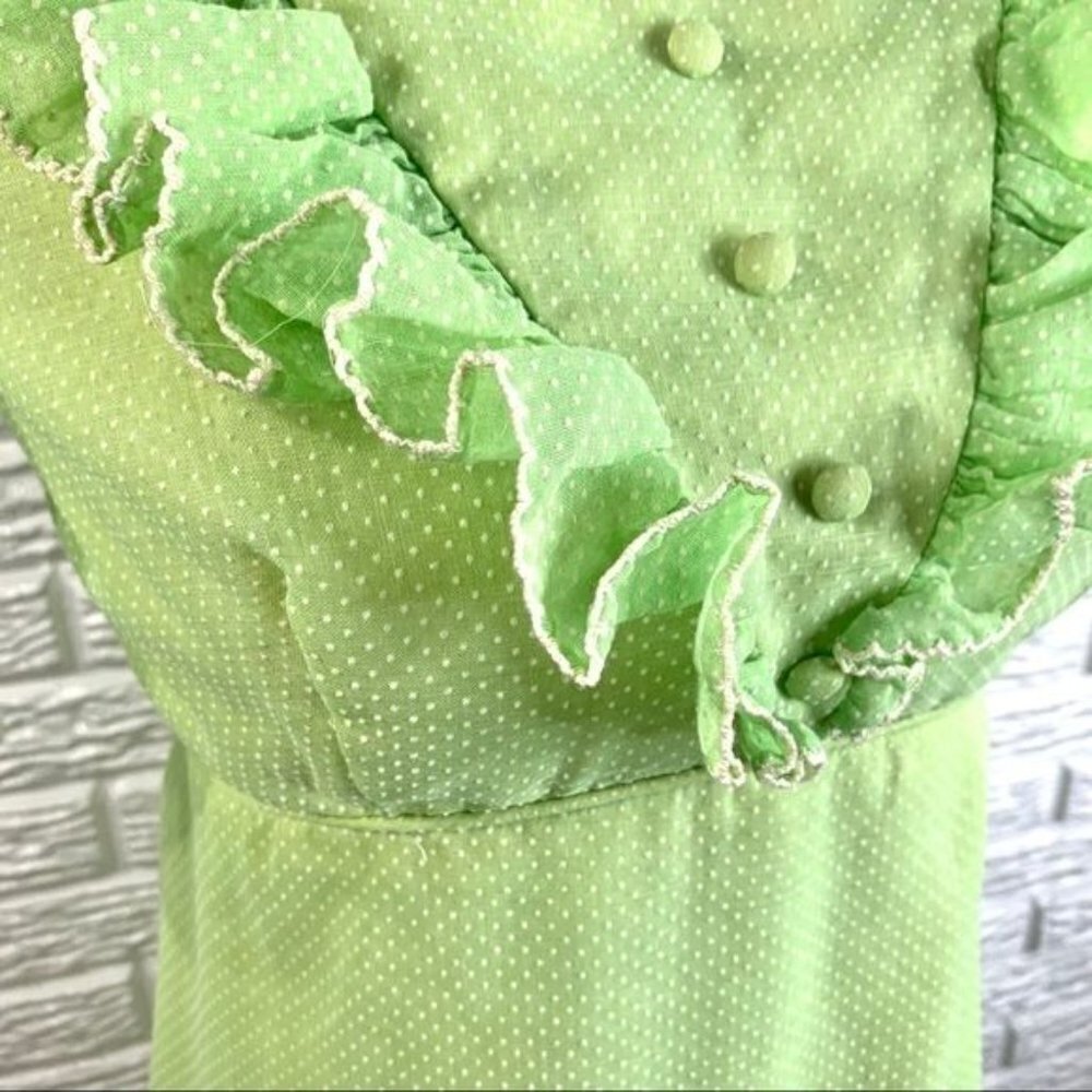 Vintage Green Polka Dot Ruffled Cottagecore Dress Size Small - Picture 7 of 9